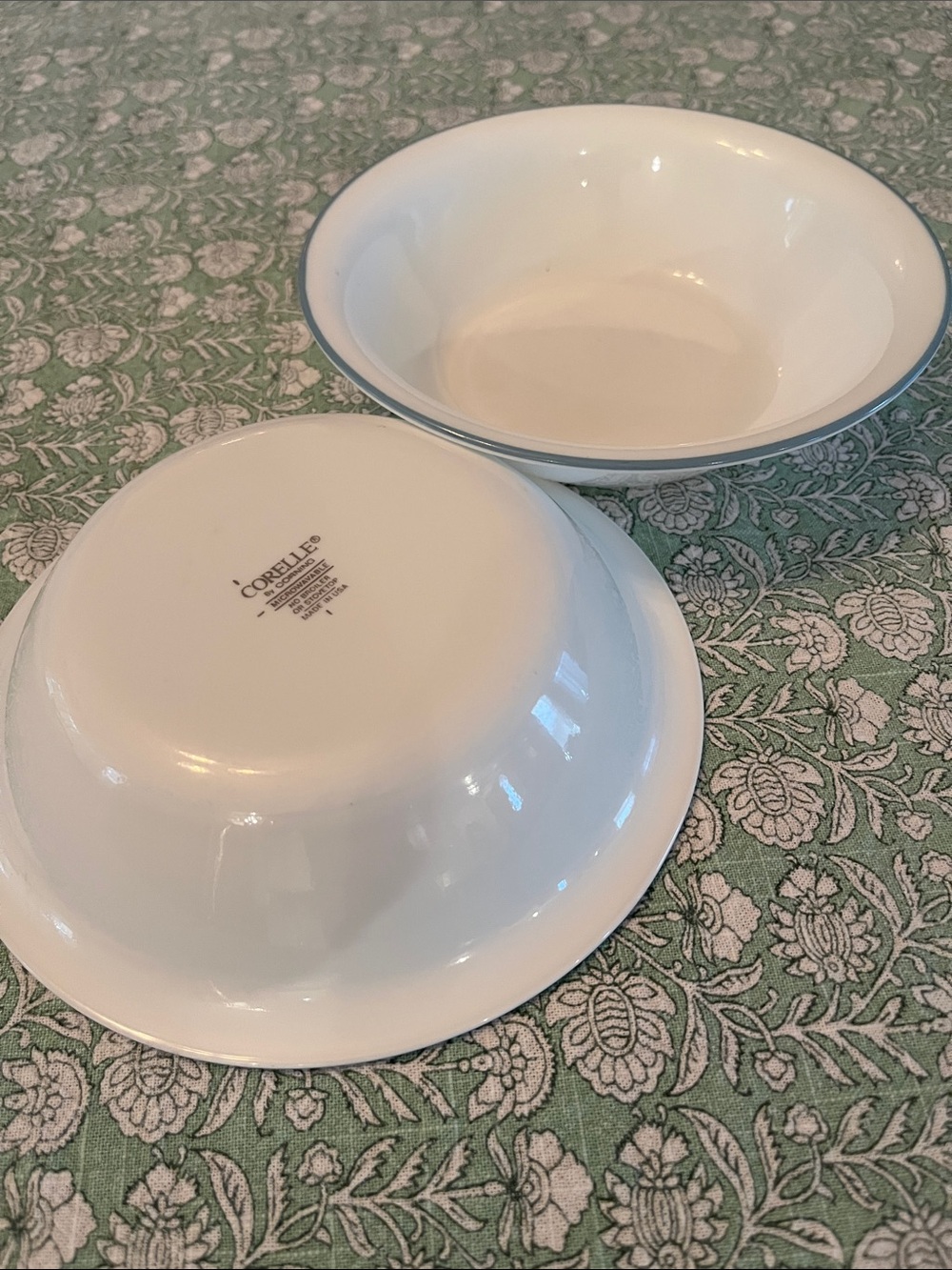 Corelle White Bowls with Thin Blue Rim - Set of 2